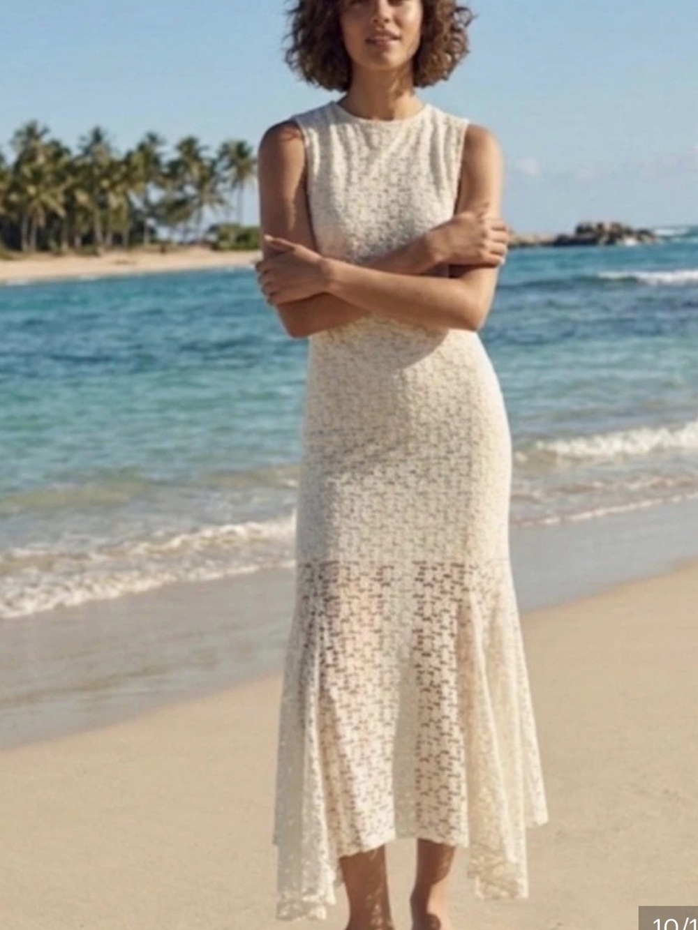 NWT Zara Women’s Oyster White Lace Long Dress Cream Sleeveless Midi Dress Medium